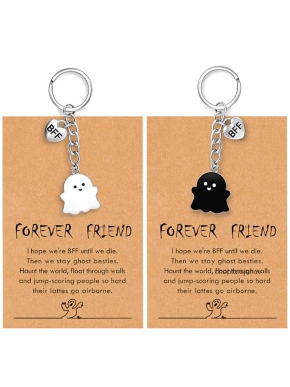 Funny Best Friend Ghost Keychain Set Stainless Steel BFF Gift